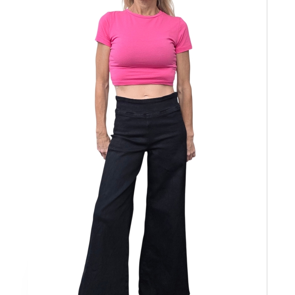 FRAME The Jetset Flare Jeans 1 Sheen Noir Black High Rise Pull On - Picture 6 of 9